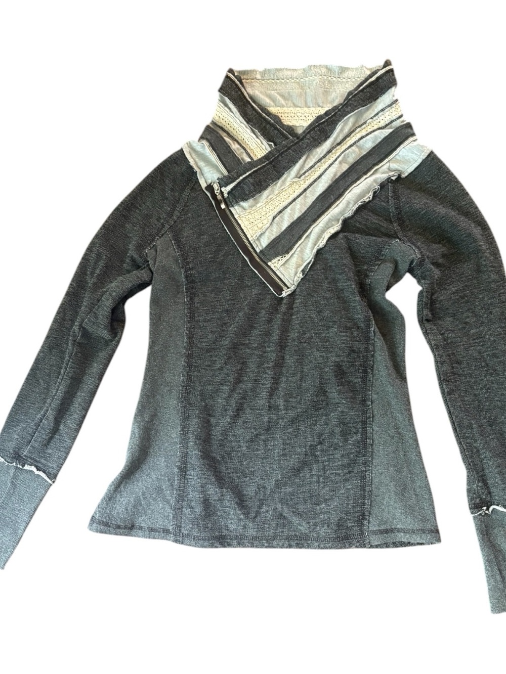 Maurices Charcoal Gray Knit Asymmetric Zip Funnel Neck Sweater